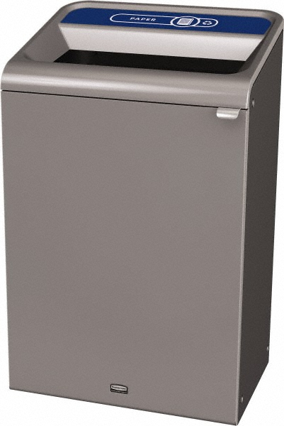 Rubbermaid Decorative Indoor Waste Receptacle: 33 gal, Rectangle, Gray - 1961630