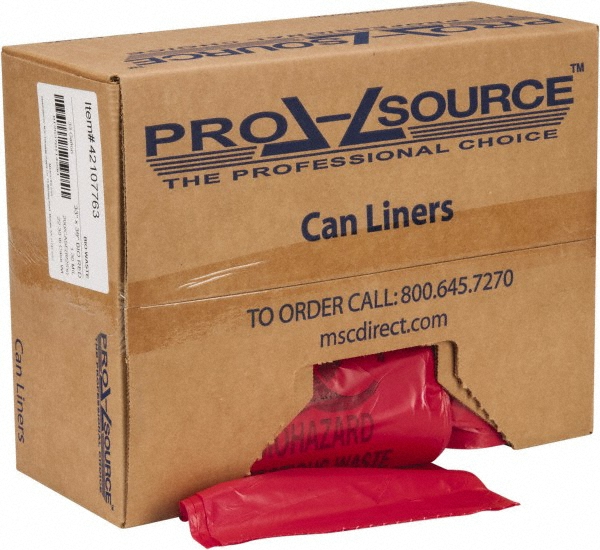PRO-SOURCE Pack of (100) 30 Gal Capacity, Red, Hazardous Waste Bags - PSIW3037