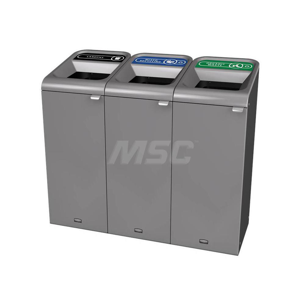 Rubbermaid Decorative Indoor Waste Receptacle: 15 gal, Rectangle, Gray - 1961620