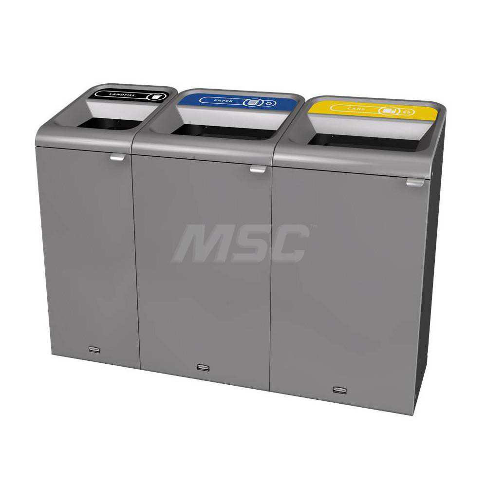Rubbermaid Decorative Indoor Waste Receptacle: 33 gal, Rectangle, Gray - 1961505