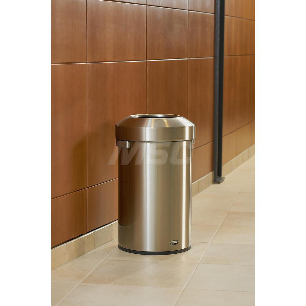Rubbermaid Refine Decorative Container, 16 Gallon, Round Stainless Steel Trash Can, Indoor - 2147583
