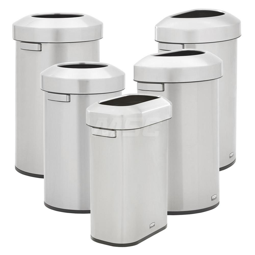 Rubbermaid Refine Decorative Container, 16 Gallon, Round Stainless Steel Trash Can, Indoor - 2147583
