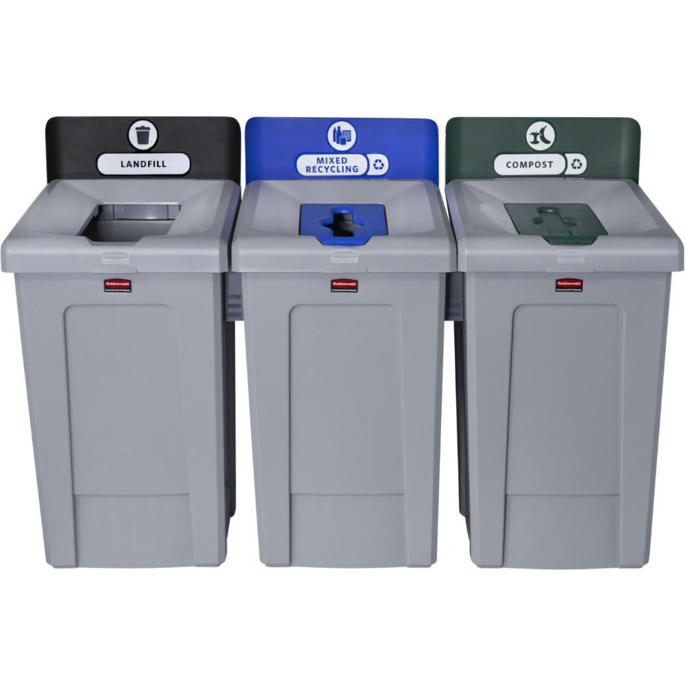 Rubbermaid Trash Cans & Recycling Containers: Product Type: Recycling Container; Type: Recycling Station; Container Capacity: 33 gal; Container Shape: Square - 2171555