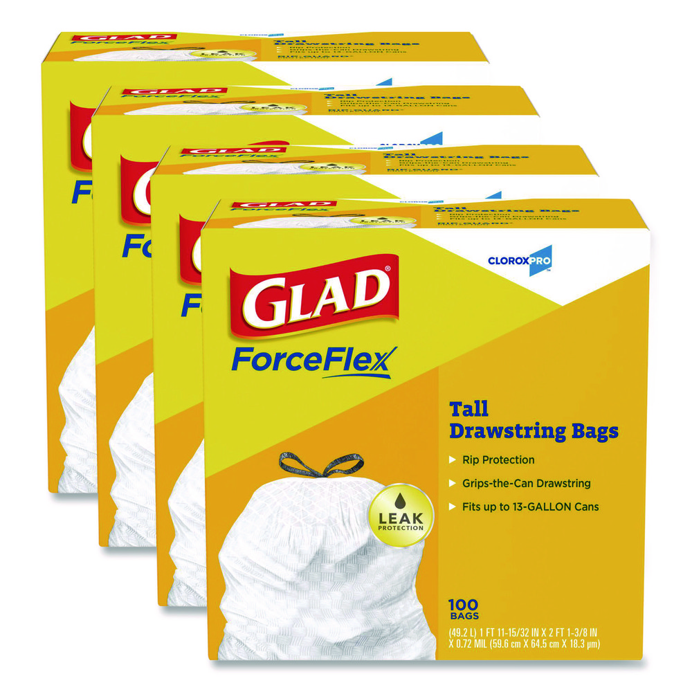Glad Glad® ForceFlex Drawstring Trash Bags: 13 gal, 0.95 mil, Pack of 240 - CLO78900
