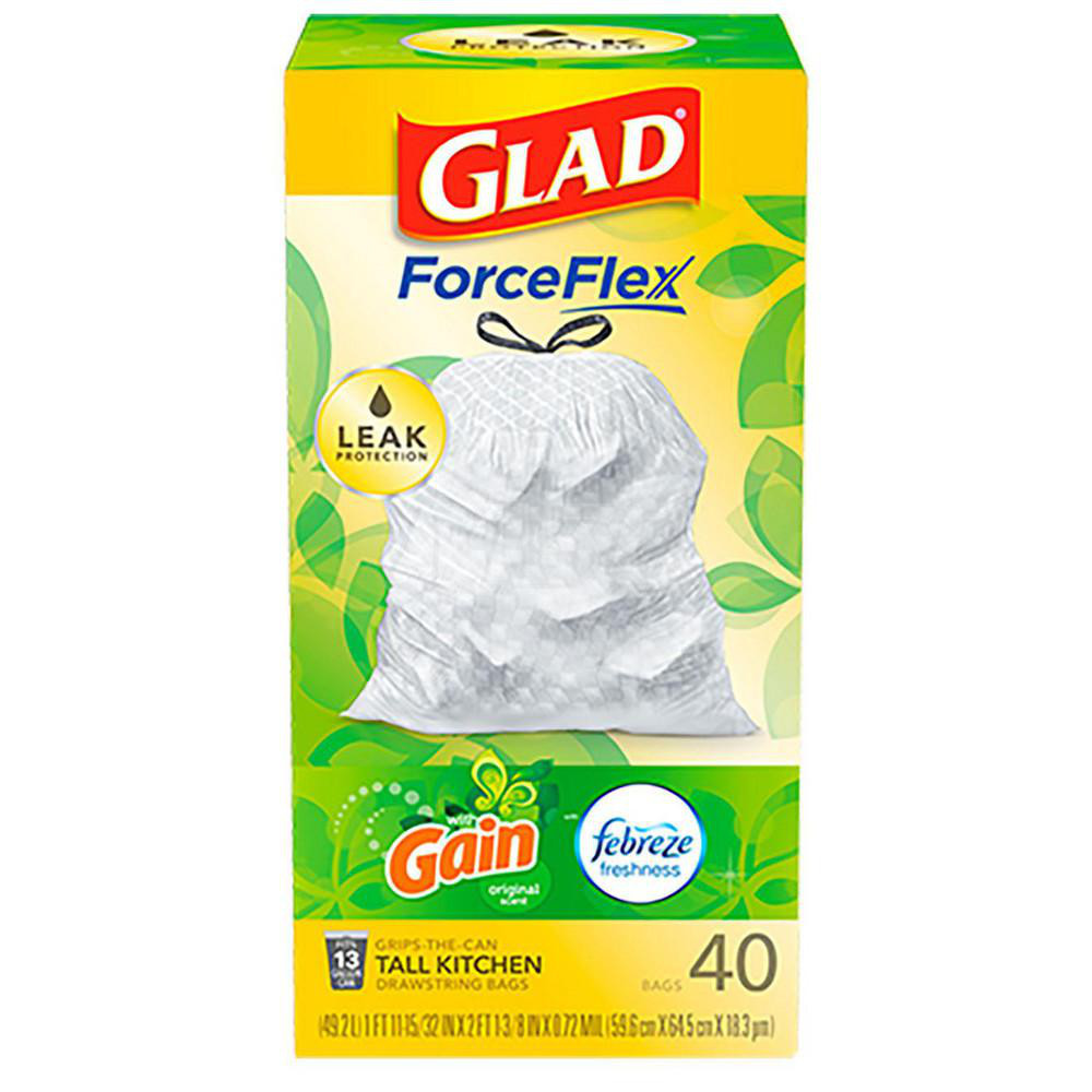 Glad Glad® ForceFlex Drawstring Trash Bags: 13 gal, 0.95 mil, Pack of 240 - CLO78900