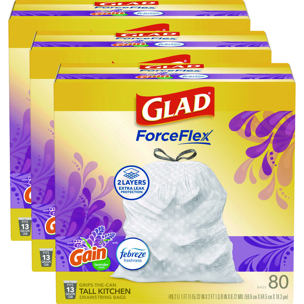 Glad Glad® ForceFlex Drawstring Trash Bags: 13 gal, 0.95 mil, Pack of 240 - CLO78900