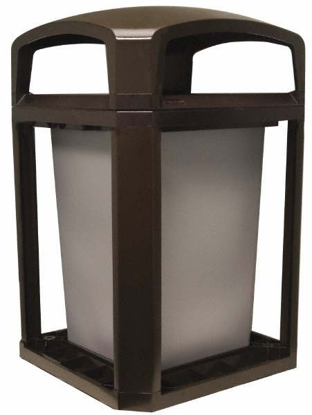 Rubbermaid Landmark Series Classic Container, Dome Top With Ash Tray Frame And Rigid Liner, 35 gal, Black, 26.0" × 26.0" × 40.0" - FG397001BLA