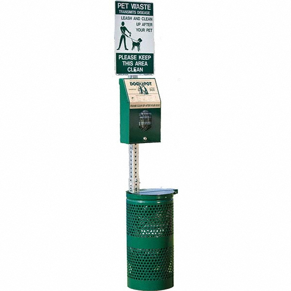 DOGIPOT Pet Waste Stations: Aluminum, Round, 50 Liner Bags, 4' - 8' - 1206A-BLK-L