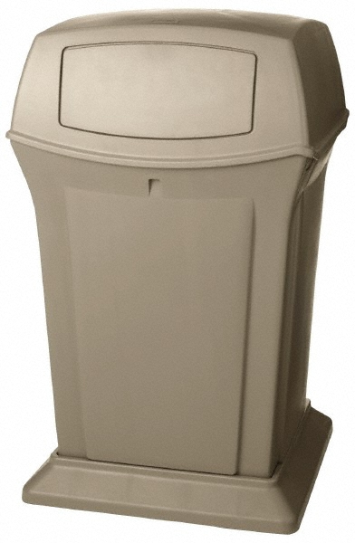 Rubbermaid Ranger Trash Can with 4 Opening Lid, 45 Gal, Beige Plastic, Outdoor - FG917388BEIG