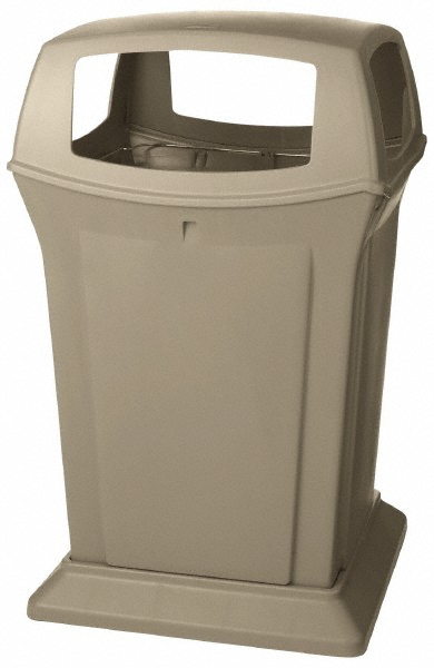 Rubbermaid Ranger Trash Can with 4 Opening Lid, 45 Gal, Beige Plastic, Outdoor - FG917388BEIG