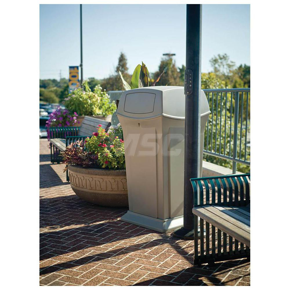 Rubbermaid Ranger Trash Can with 4 Opening Lid, 45 Gal, Beige Plastic, Outdoor - FG917388BEIG