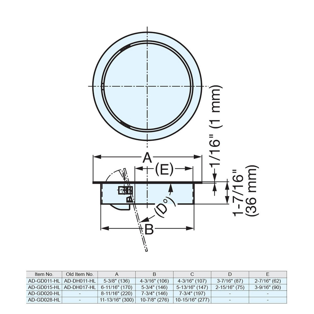Sugatsune Trash Receptacle Access Doors: 304 Stainless Steel, Yes, Horizontal or Vertical, 1.4173 - AD-GD015-HL