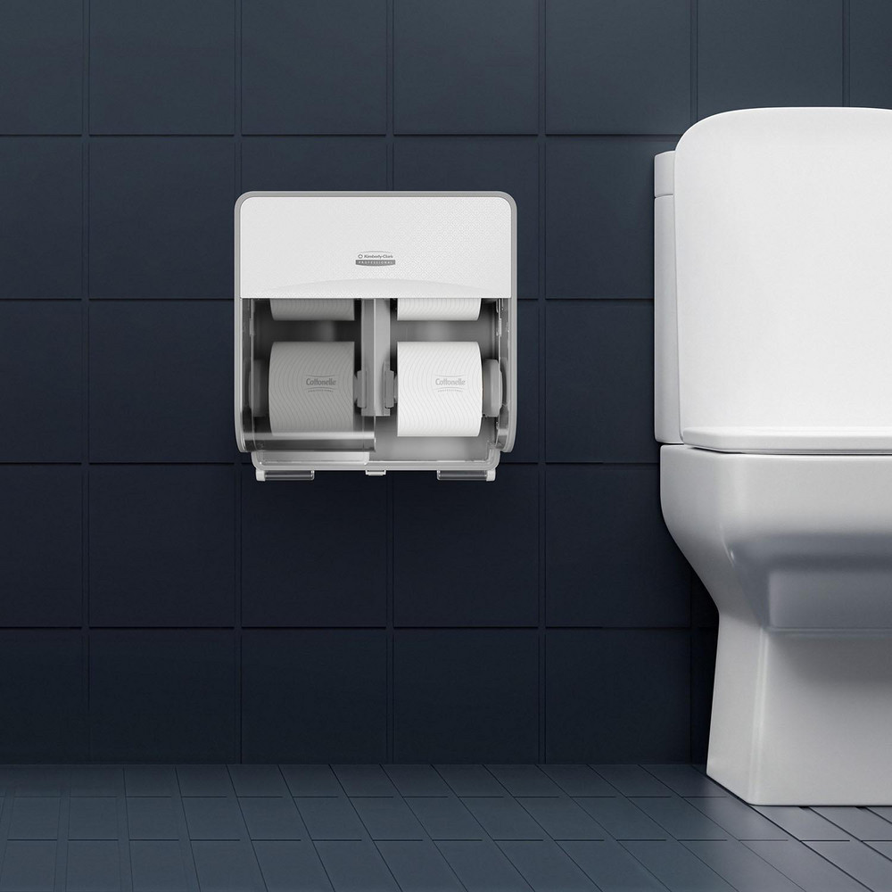 Kimberly-Clark Professional ICON Coreless Standard Roll Toilet Paper Dispenser 4 Roll, with White Mosaic Design Faceplate, 16.63" x 15.88" x 10.19" - 58713