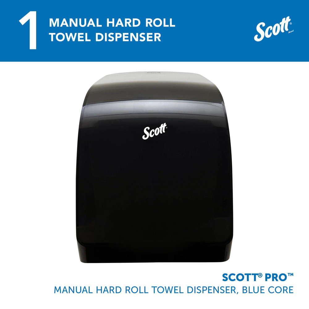 Scott Pro Manual Hard Roll Towel Dispenser, Black, for Blue Core Scott Pro Roll Towels, 12.66" x 16.44" x 9.18" - 34346
