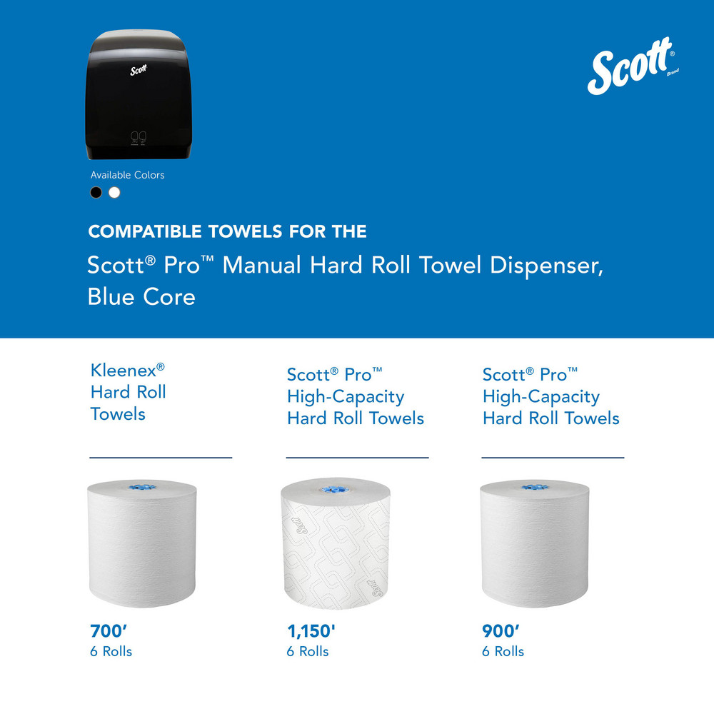 Scott Pro Manual Hard Roll Towel Dispenser, Black, for Blue Core Scott Pro Roll Towels, 12.66" x 16.44" x 9.18" - 34346