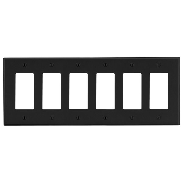 Hubbell Wiring Device-Kellems Wallplate, 6-Gang, 6) Decorator, Black - P266BK