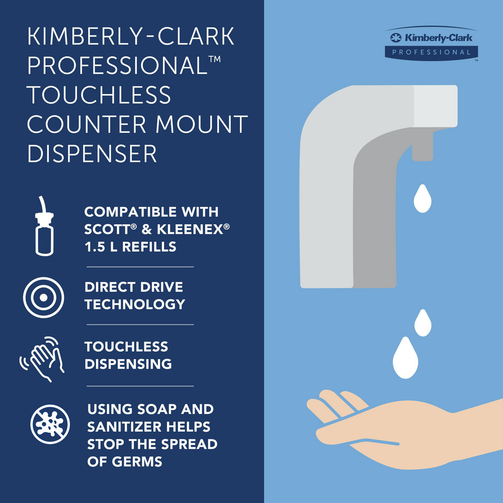 Kimberly-Clark Professional Touchless Counter Mount Skin Care Dispenser, Chrome, 1.5 L Capacity, 2.12" x 4.25" x 5.56" - 47604