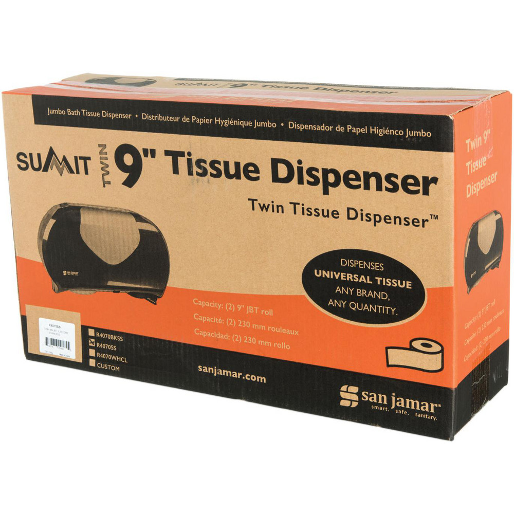 San Jamar Toilet Tissue Dispensers: Jumbo Roll, Plastic, 2, 9" Rolls - SJMR4070SS
