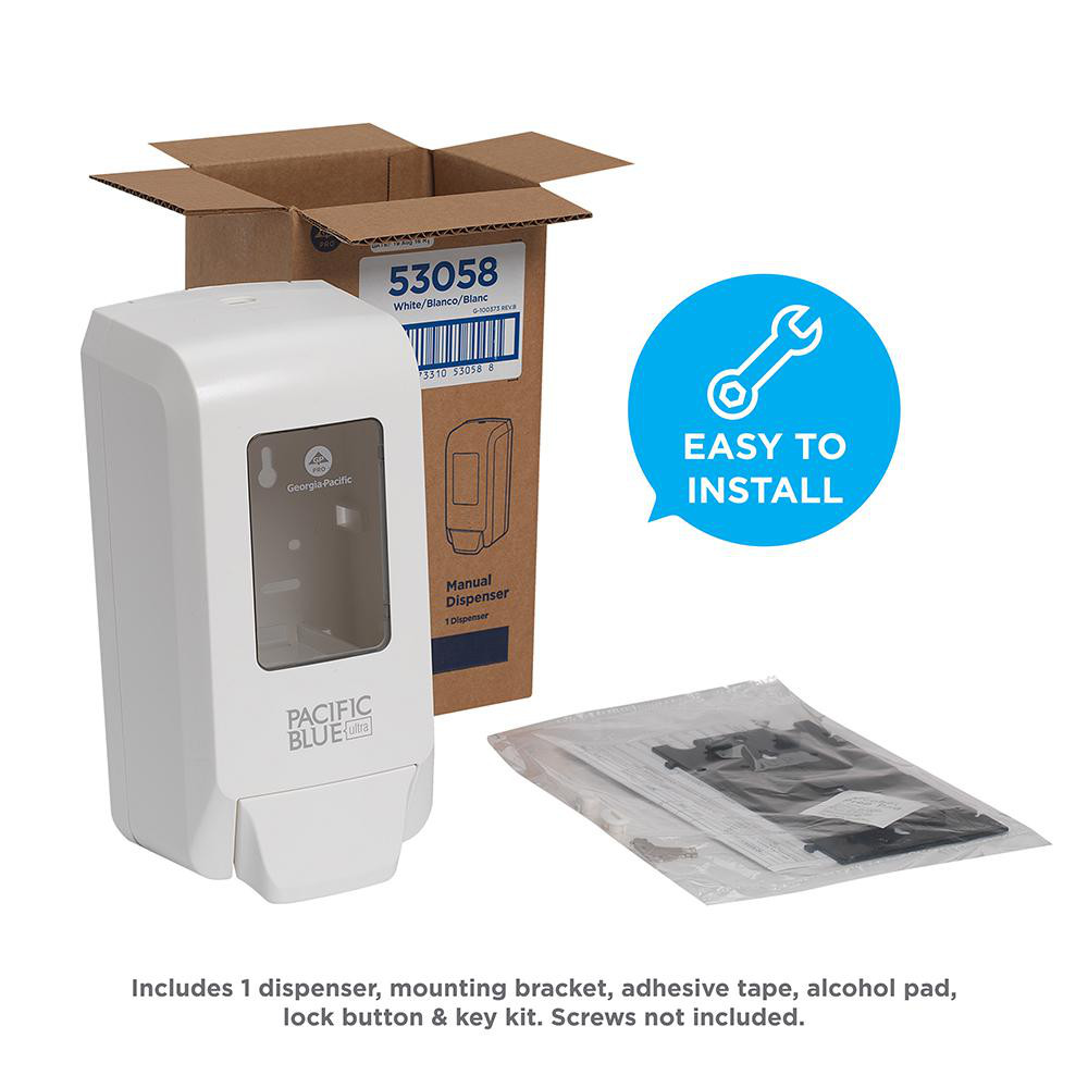 Georgia Pacific Pacific Blue Ultra Wall-Mounted Manual Dispenser For Foaming Hand Soap And Hand Sanitizer, White - 53058