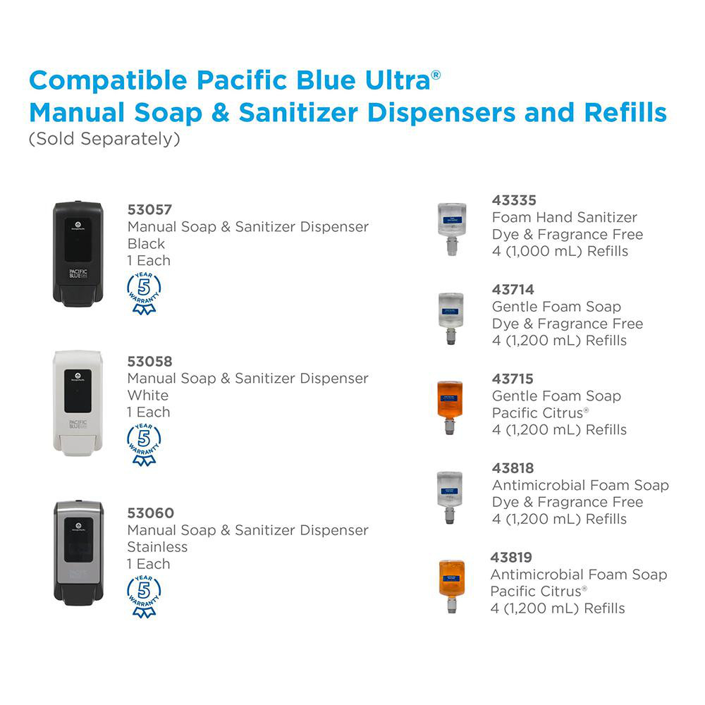 Georgia Pacific Pacific Blue Ultra Wall-Mounted Manual Dispenser For Foaming Hand Soap And Hand Sanitizer, White - 53058