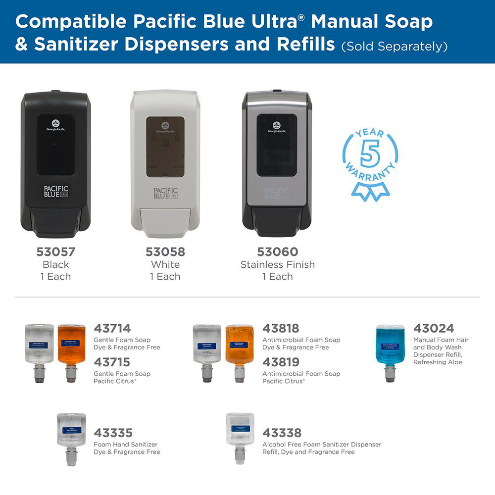 Georgia Pacific Pacific Blue Ultra Wall-Mounted Manual Dispenser For Foaming Hand Soap And Hand Sanitizer, White - 53058