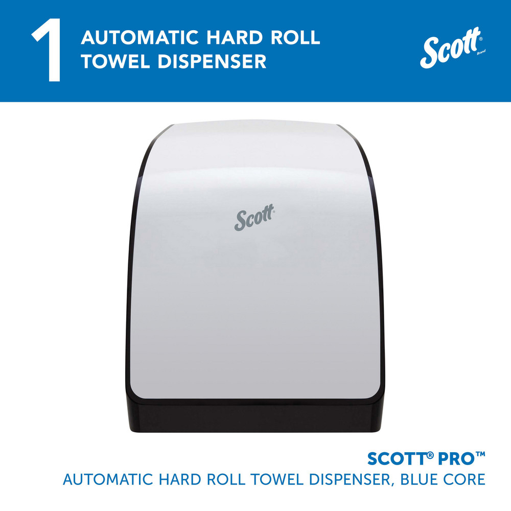 Scott Pro Automatic Hard Roll Towel Dispenser, White, for Blue Core Scott Pro Roll Towels, 12.66" x 16.44" x 9.18" - 34349