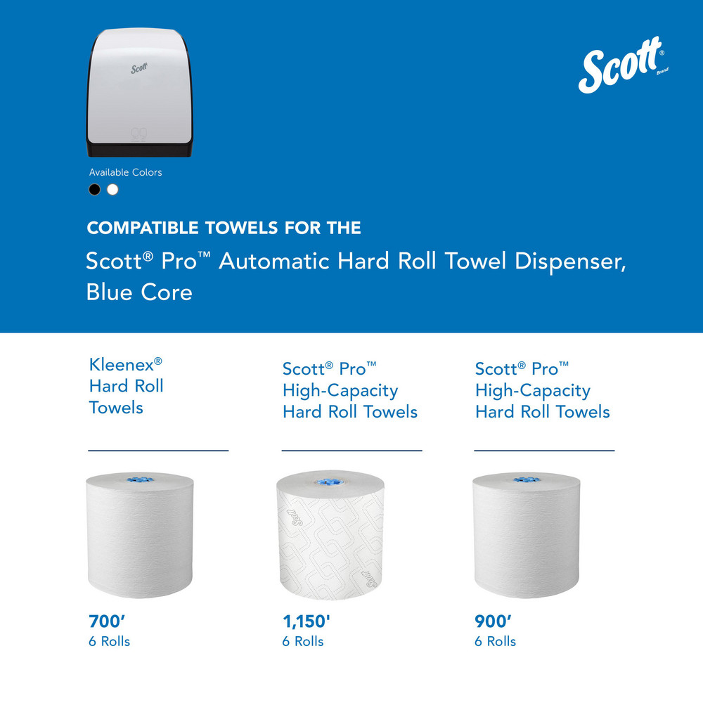 Scott Pro Automatic Hard Roll Towel Dispenser, White, for Blue Core Scott Pro Roll Towels, 12.66" x 16.44" x 9.18" - 34349