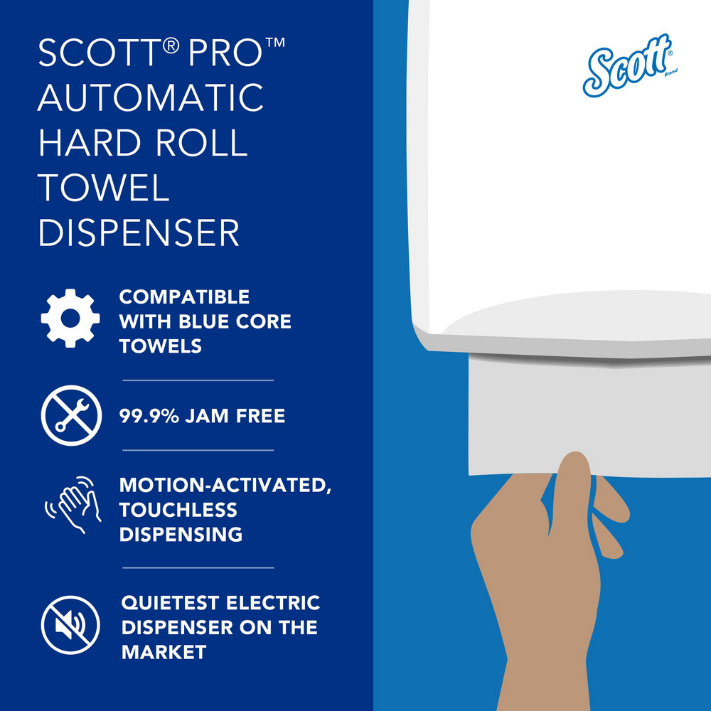 Scott Pro Automatic Hard Roll Towel Dispenser, White, for Blue Core Scott Pro Roll Towels, 12.66" x 16.44" x 9.18" - 34349