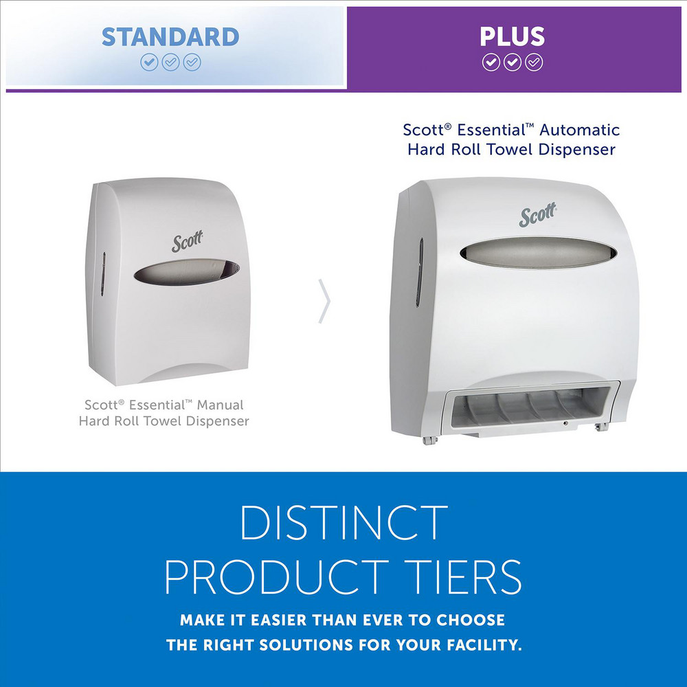 Scott Essential Automatic Hard Roll Towel Dispenser, White, for Purple Core Scott Roll Towels, 12.70" x 15.76" x 9.57" - 48858