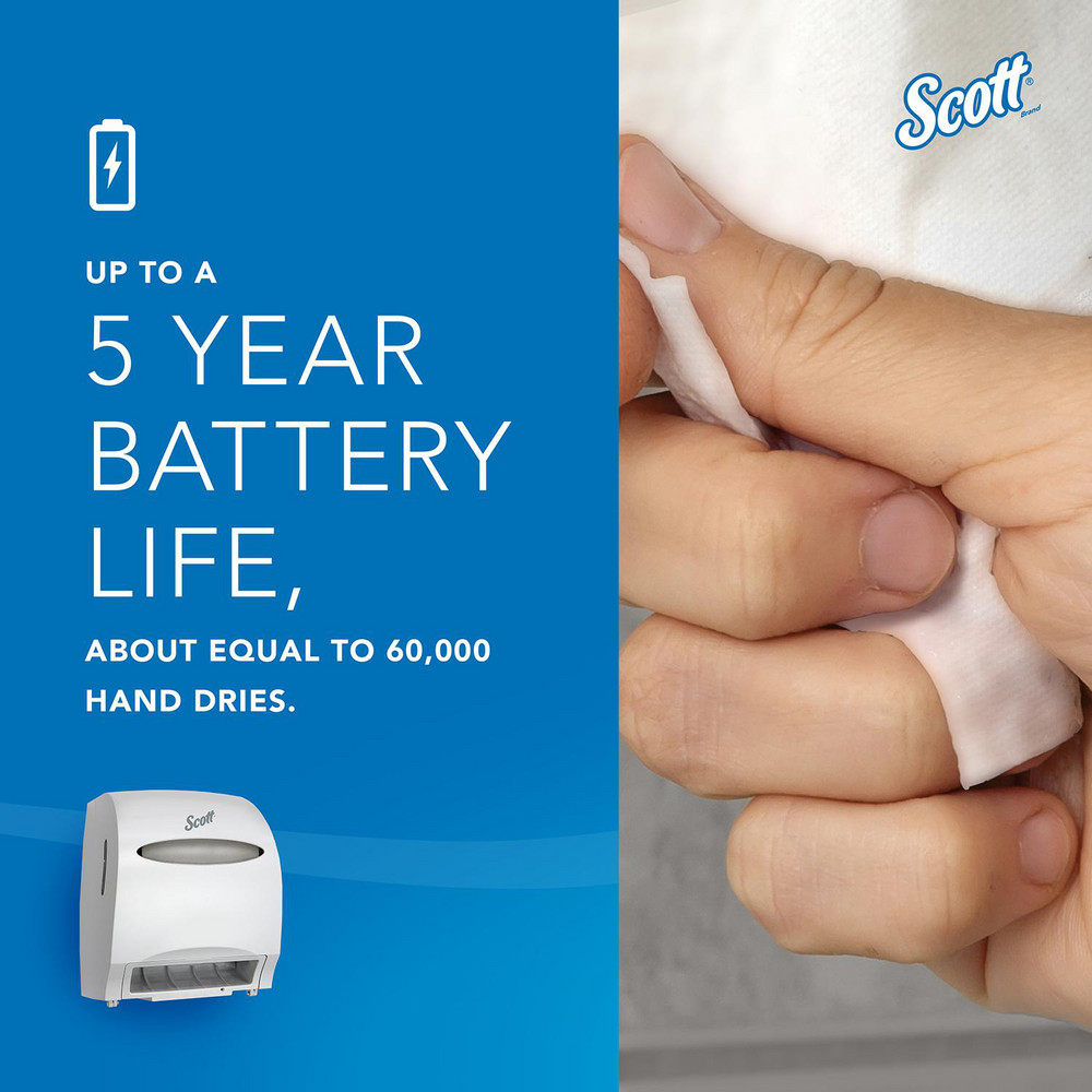 Scott Essential Automatic Hard Roll Towel Dispenser, White, for Purple Core Scott Roll Towels, 12.70" x 15.76" x 9.57" - 48858
