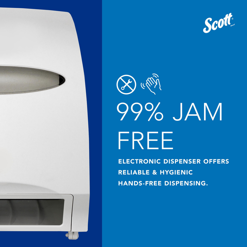 Scott Essential Automatic Hard Roll Towel Dispenser, White, for Purple Core Scott Roll Towels, 12.70" x 15.76" x 9.57" - 48858