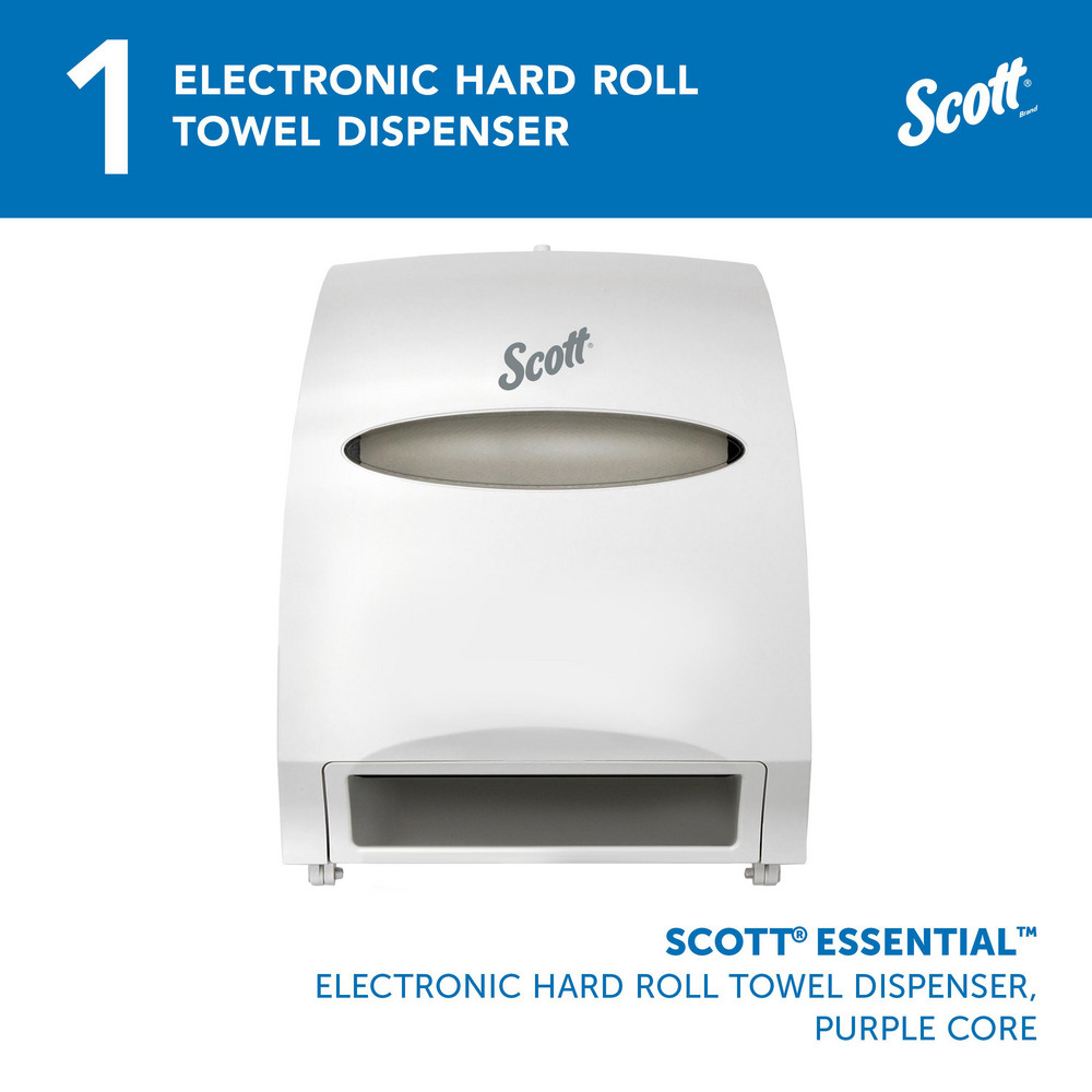 Scott Essential Automatic Hard Roll Towel Dispenser, White, for Purple Core Scott Roll Towels, 12.70" x 15.76" x 9.57" - 48858