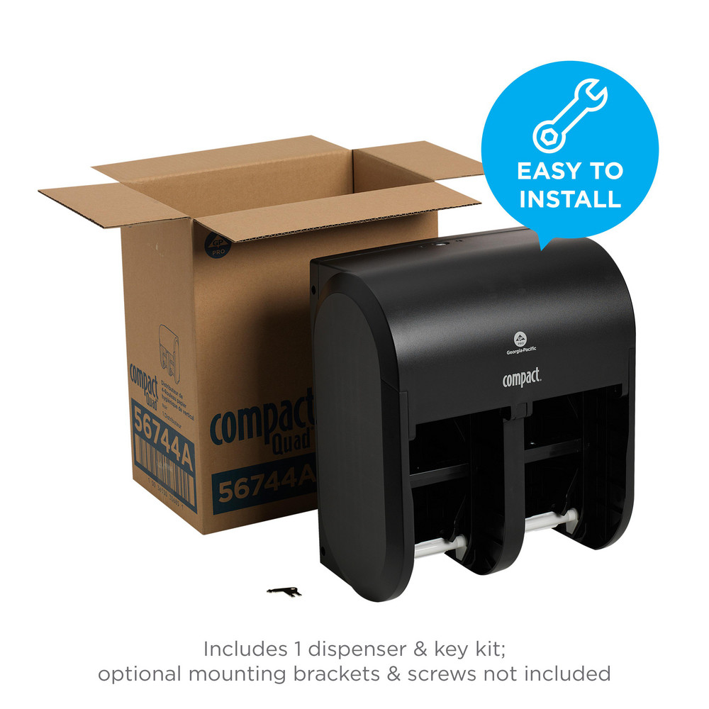 Georgia Pacific Compact Quad 4-Roll Coreless High-Capacity Toilet Paper Dispenser, Black - 56744A