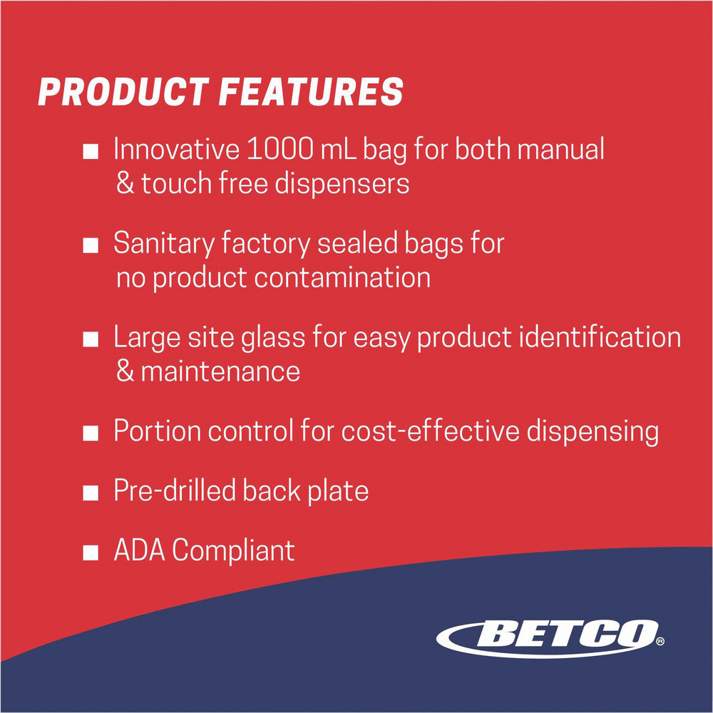 Betco Hand Soap, Lotion & Sanitizer Dispensers: Wall Mounted, Push, Wall, Manual - BET9254200