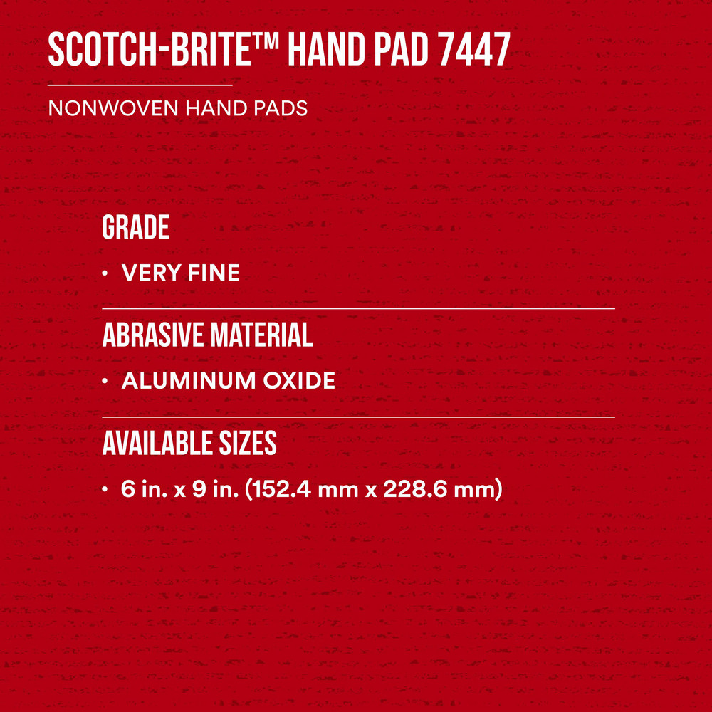 3M Hand Sanding Pad: Non-Woven, Aluminum Oxide, Very Fine Grade, Maroon - 7000000728