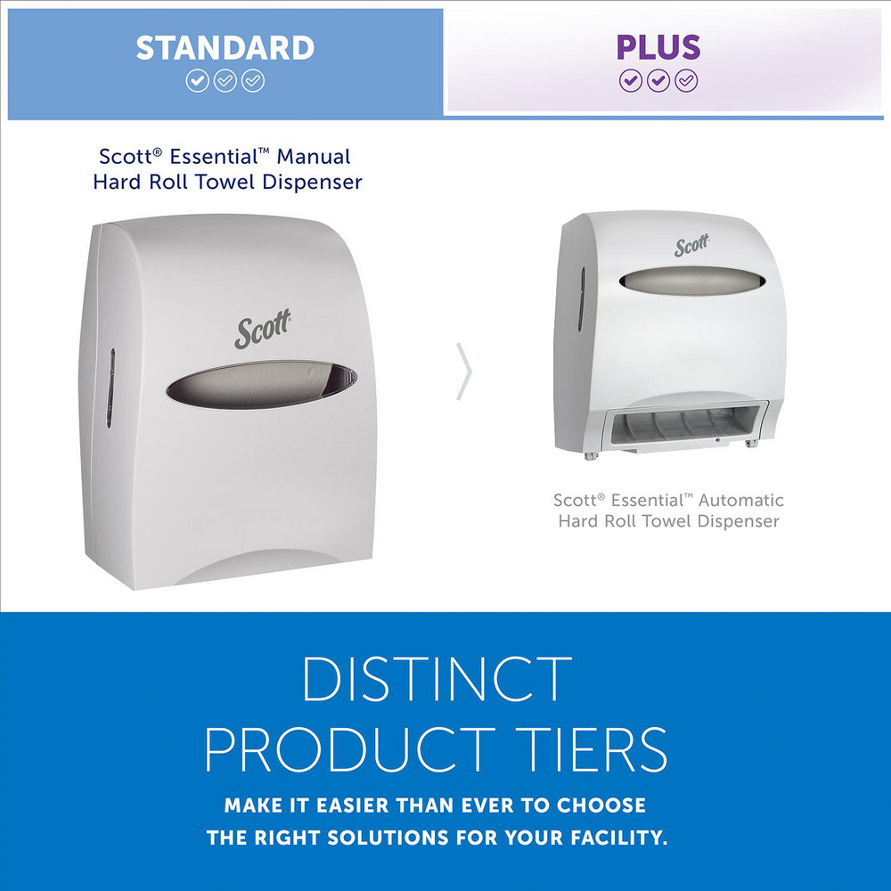 Scott Essential Manual Hard Roll Towel Dispenser, White, for Purple Core Scott Roll Towels, 12.63" x 16.13" x 10.2" - 46254
