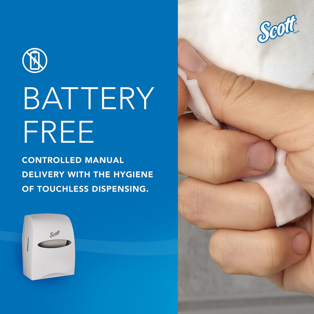 Scott Essential Manual Hard Roll Towel Dispenser, White, for Purple Core Scott Roll Towels, 12.63" x 16.13" x 10.2" - 46254