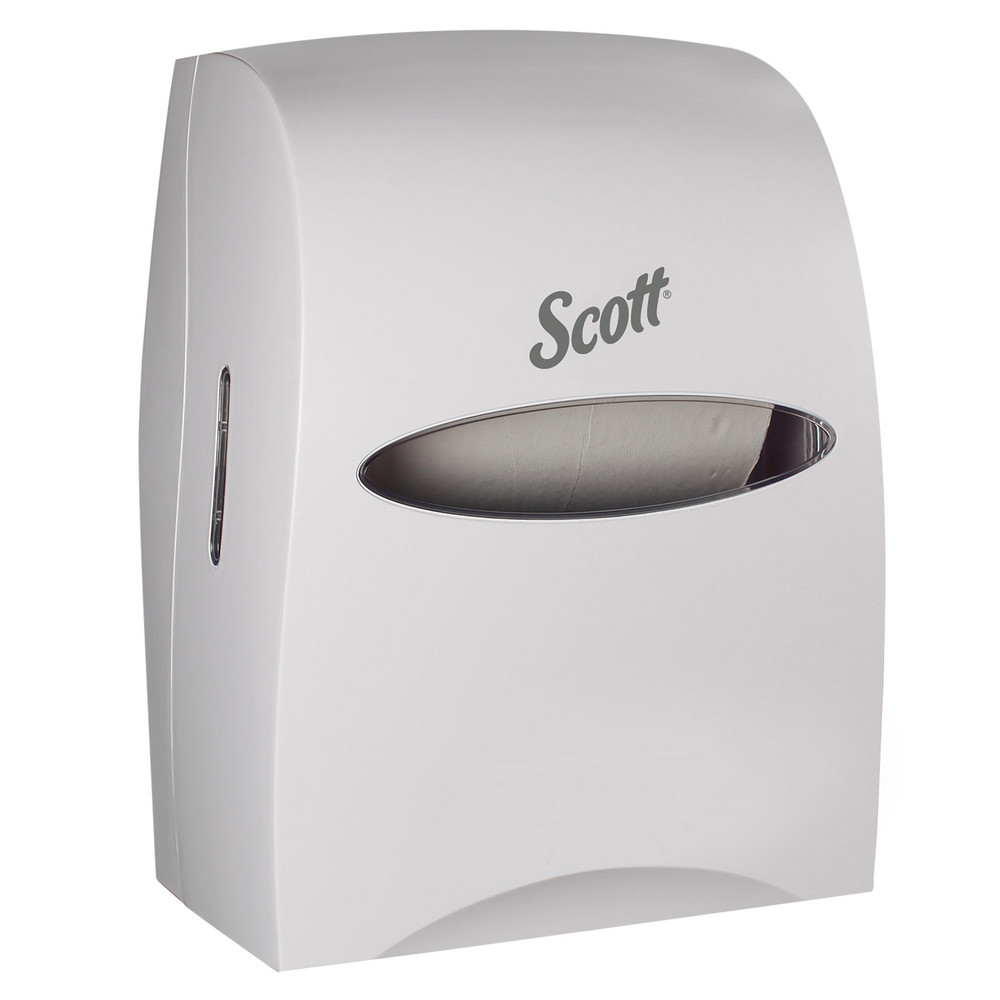 Scott Essential Manual Hard Roll Towel Dispenser, White, for Purple Core Scott Roll Towels, 12.63" x 16.13" x 10.2" - 46254