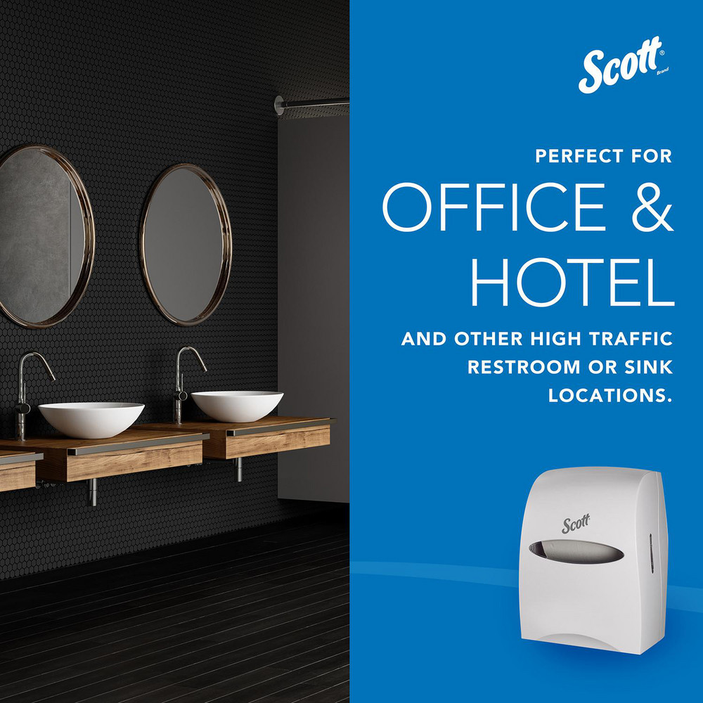 Scott Essential Manual Hard Roll Towel Dispenser, White, for Purple Core Scott Roll Towels, 12.63" x 16.13" x 10.2" - 46254