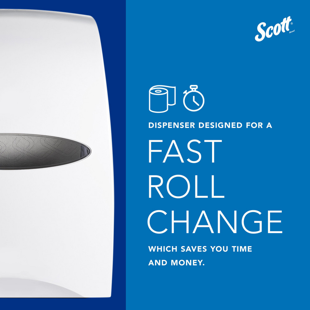 Scott Essential Manual Hard Roll Towel Dispenser, White, for Purple Core Scott Roll Towels, 12.63" x 16.13" x 10.2" - 46254