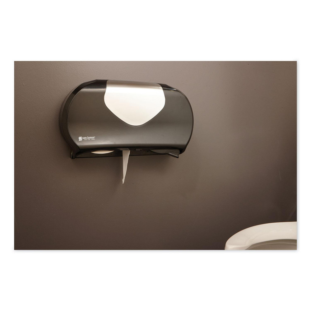 San Jamar Toilet Tissue Dispensers: Jumbo Roll, Plastic, 2, 9" Rolls with Minimum Core Diameter of 3.25" - SJMR4070BKSS