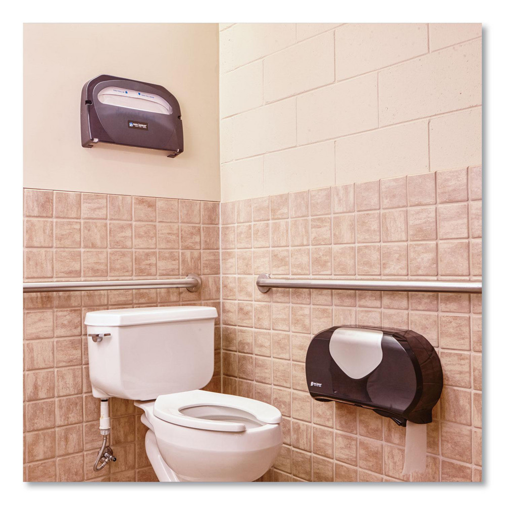San Jamar Toilet Tissue Dispensers: Jumbo Roll, Plastic, 2, 9" Rolls with Minimum Core Diameter of 3.25" - SJMR4070BKSS