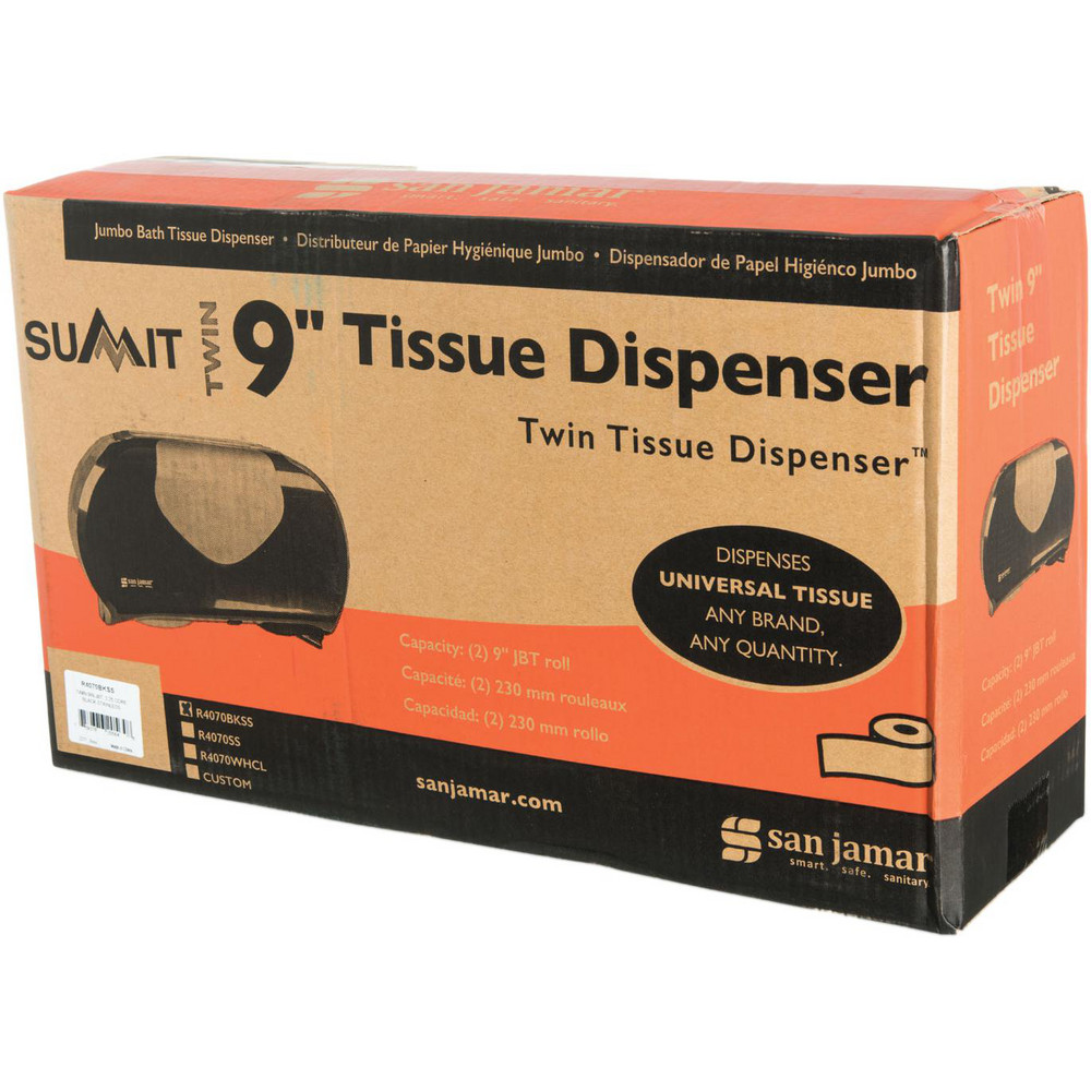 San Jamar Toilet Tissue Dispensers: Jumbo Roll, Plastic, 2, 9" Rolls with Minimum Core Diameter of 3.25" - SJMR4070BKSS