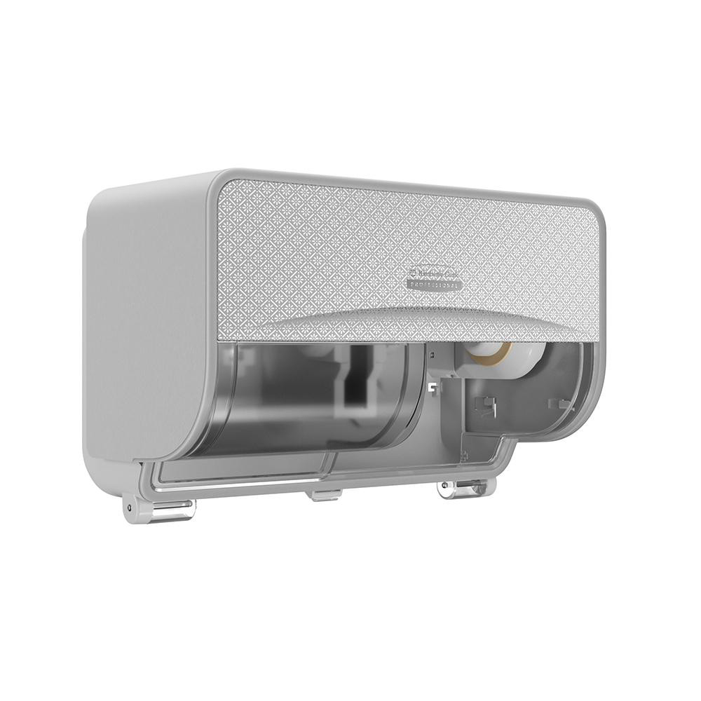 Kimberly-Clark Professional ICON Coreless Standard Roll Horizontal Toilet Paper Dispenser 2 Roll, with Silver Mosaic Design Faceplate, 7.9" x 12.4" x 6.42" - 53698