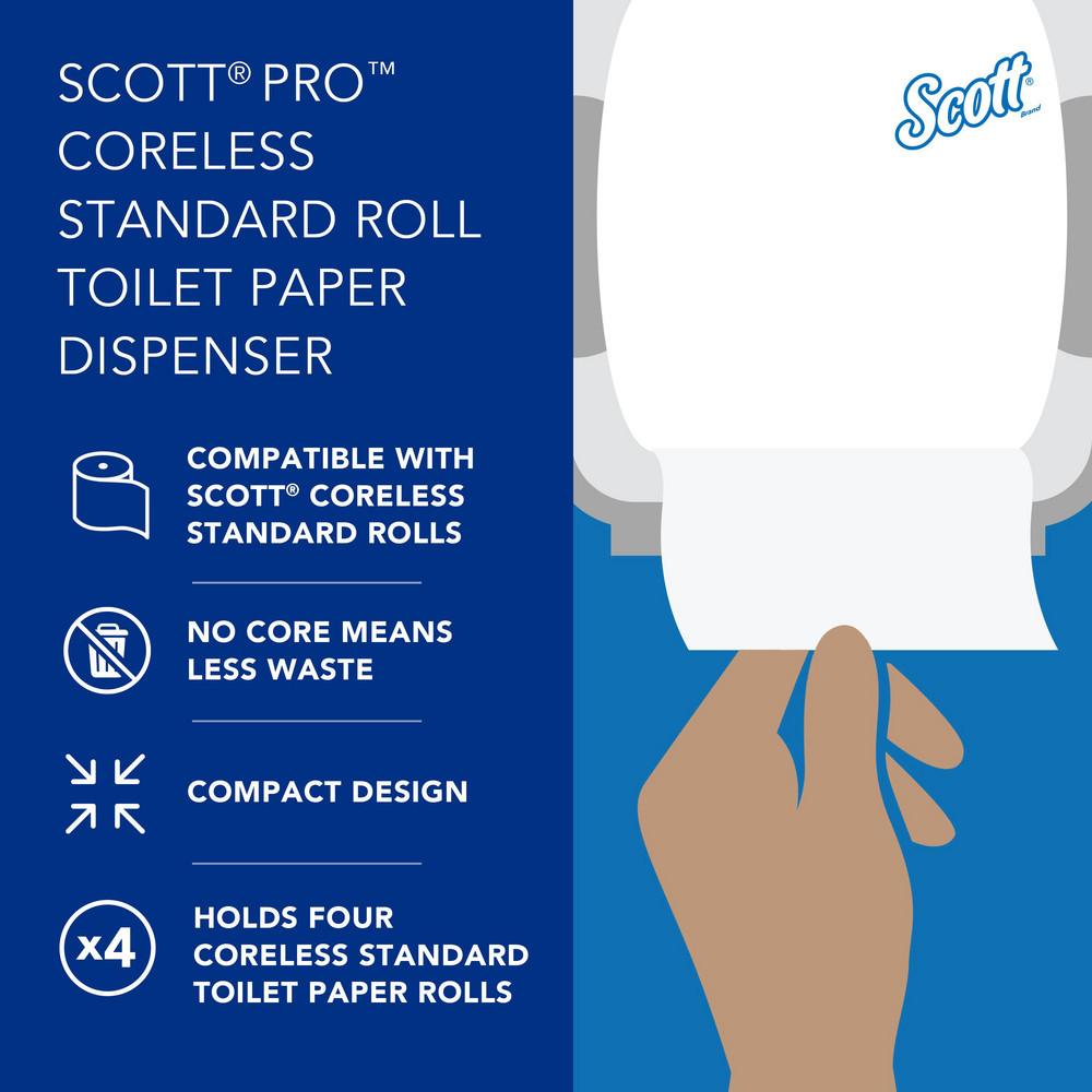 Scott Pro High Capacity Coreless Standard Roll Toilet Paper Dispenser, 4 Roll Capacity, Black, 11.25" x 12.75" x 6.19" - 44518
