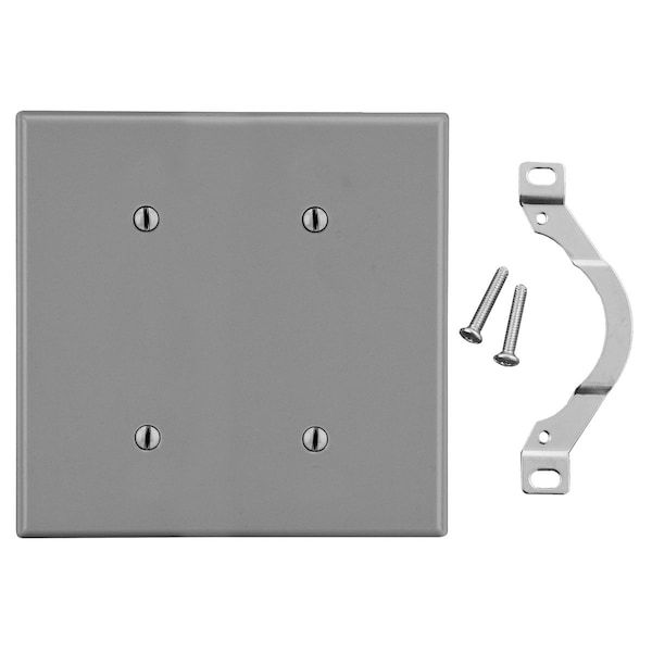 Hubbell Wiring Device-Kellems Wallplate, 2-Gang, 2 Strap Mount Blank, Gray - P24GY