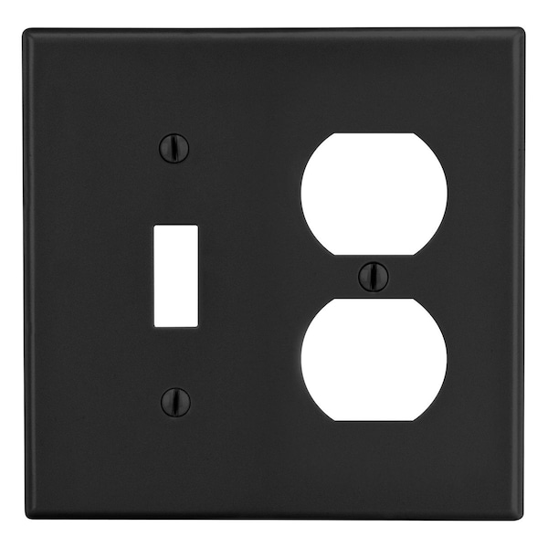 Hubbell Wiring Device-Kellems Wallplate, Mid-Size 2-Gang, 1) Duplex 1) Toggle, Black - PJ18BK