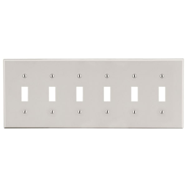 Hubbell Wiring Device-Kellems Wallplate, 6-Gang, 6) Toggle, Light Almond - P6LA