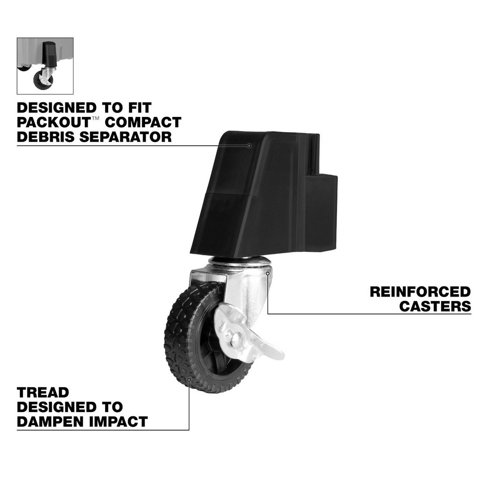 Milwaukee Tool Vacuum Cleaner Repair Parts: Part Type: Casters; Compatible Vacuum Type: Wet/Dry Vacuum; For Use With: PACKOUT Compact Debris Separator - 49-90-2201