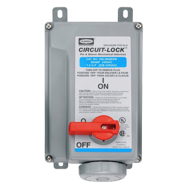 Hubbell Wiring Device-Kellems Heavy Duty Products, IEC Pin and Sleeve Devices, Industrial Grade, Female, Mechanically Interlocked Receptacle, 60A 250V AC, Watertight - HBL360MI6W